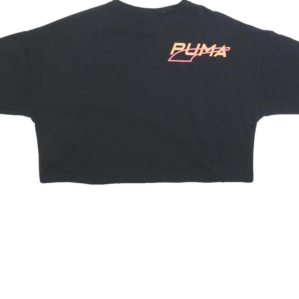 PUMA Womens Black & Orange Graphic T-Shirt L Short Sleeve Crew Neck Crop Top