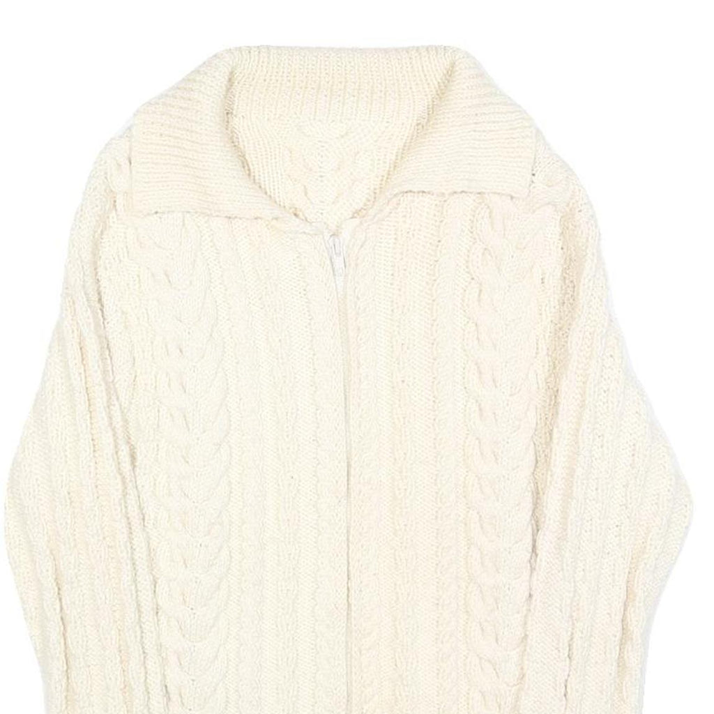 Womens Cream Plain Chunky Knit Full Zip Jumper Cable Knit S Zip Cardigan