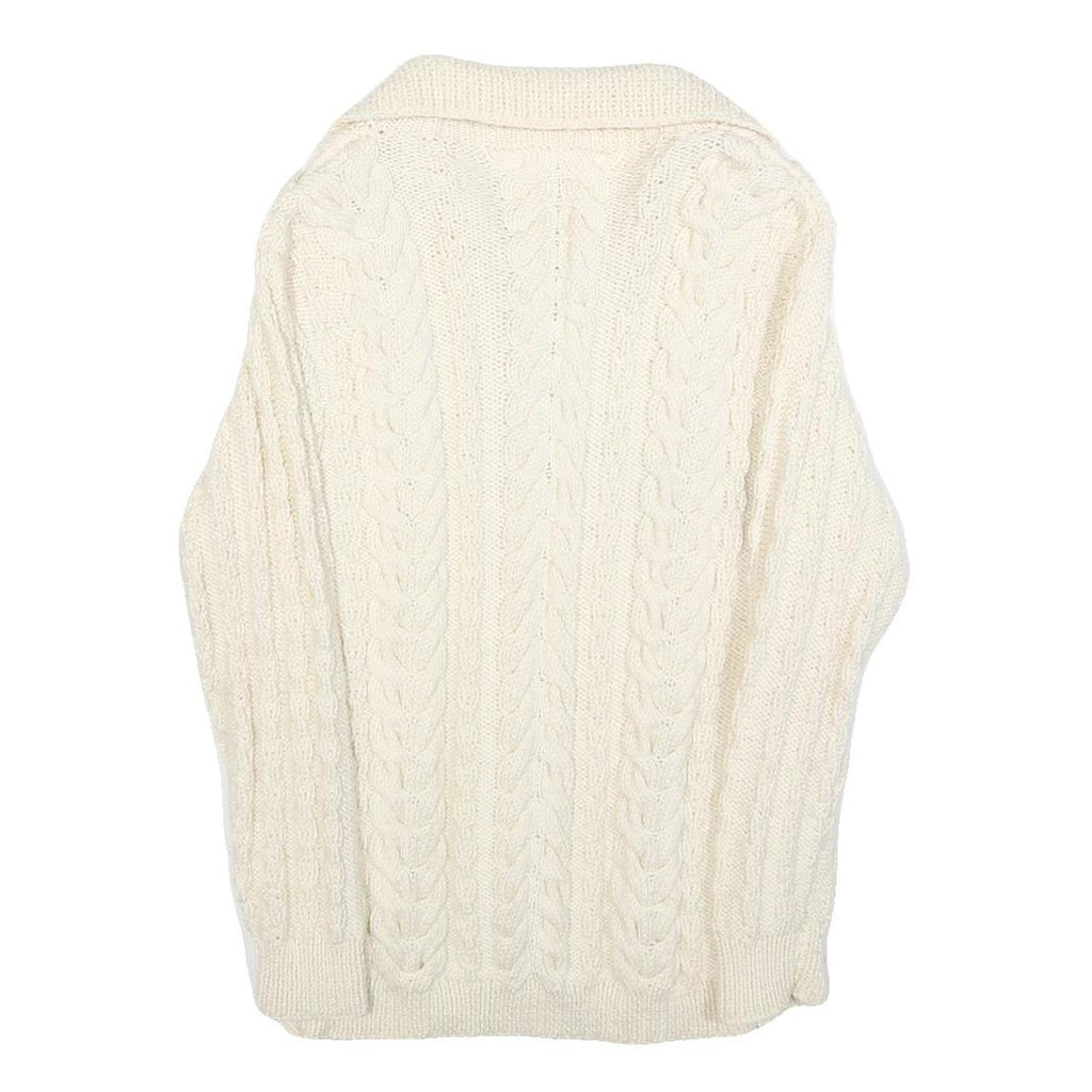 Womens Cream Plain Chunky Knit Full Zip Jumper Cable Knit S Zip Cardigan