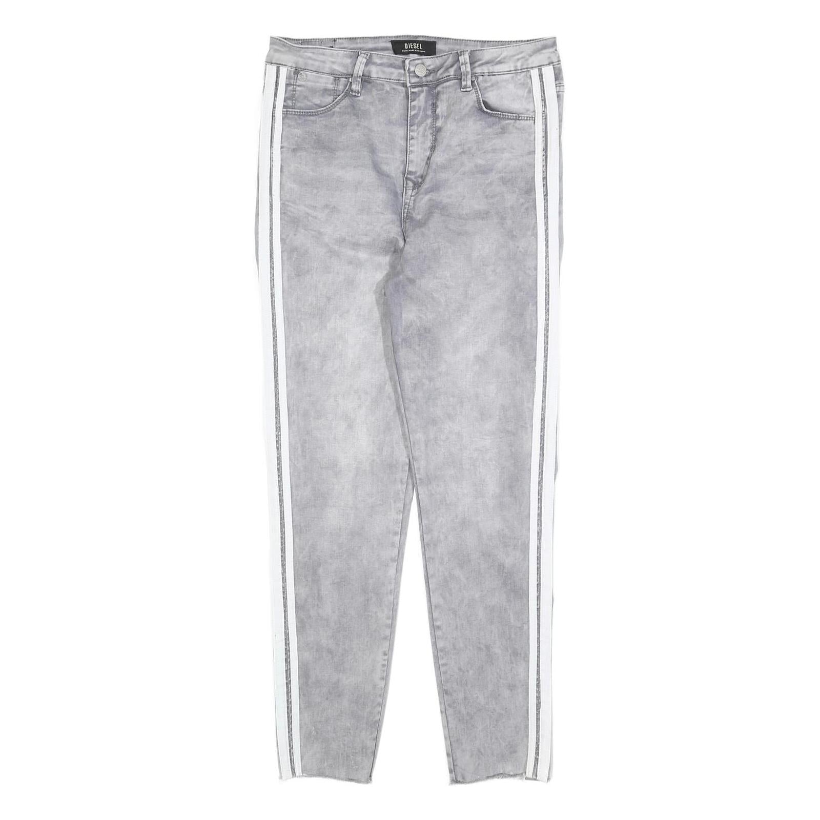 DIESEL Womens Slim Grey Denim Jeans W30 L28 Stripe Detail Zip Closure