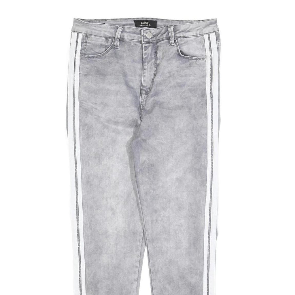DIESEL Womens Slim Grey Denim Jeans W30 L28 Stripe Detail Zip Closure