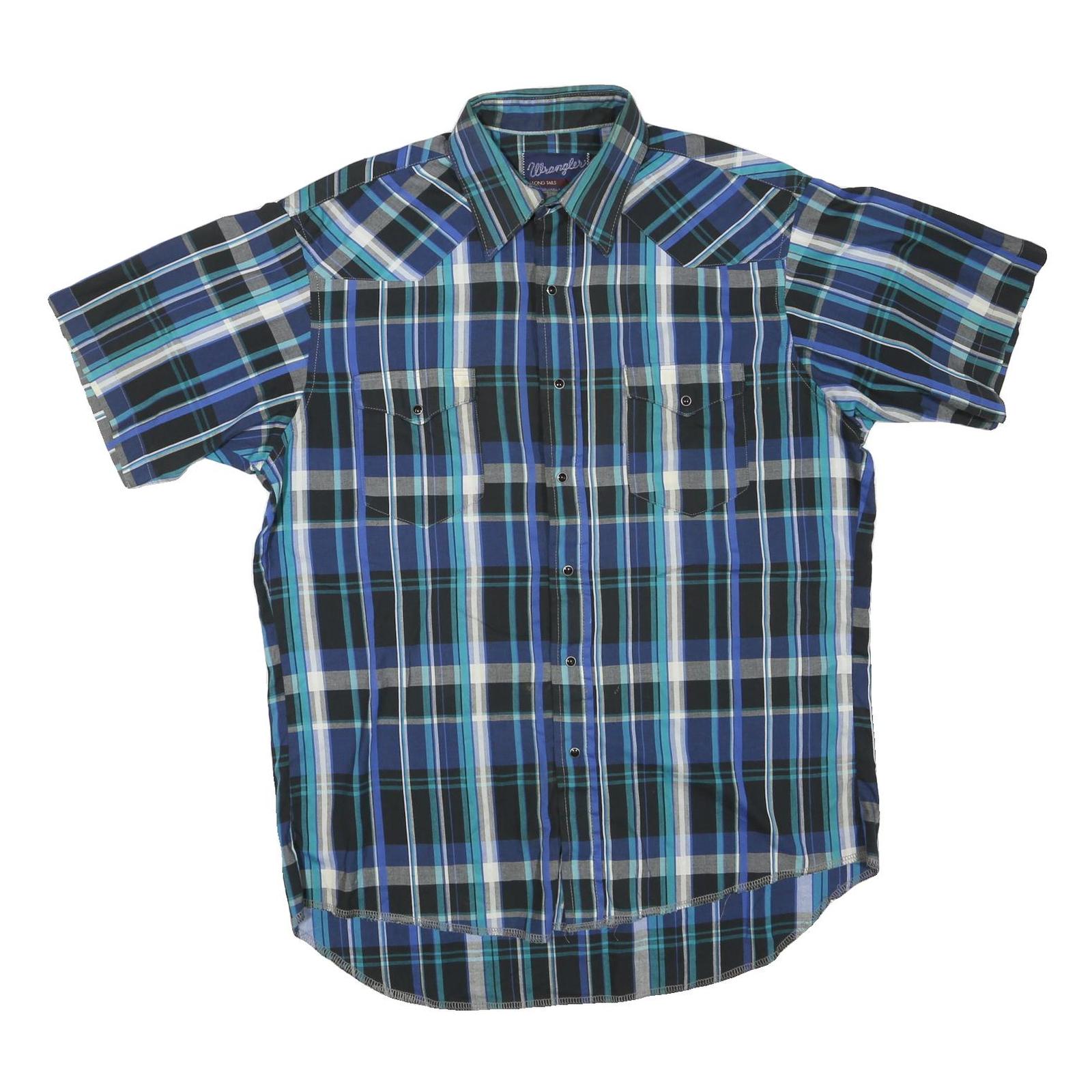 WRANGLER Mens Blue & Green Check Shirt L Cotton Blend Casual Button Up