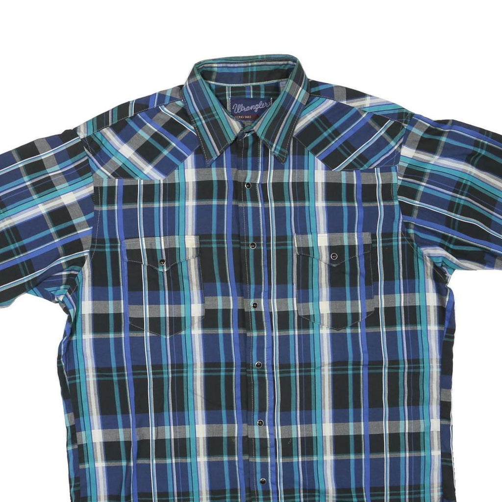 WRANGLER Mens Blue & Green Check Shirt L Cotton Blend Casual Button Up