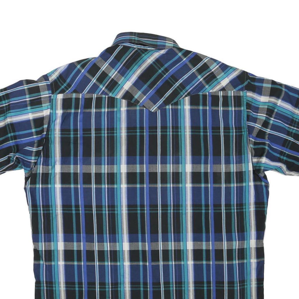 WRANGLER Mens Blue & Green Check Shirt L Cotton Blend Casual Button Up