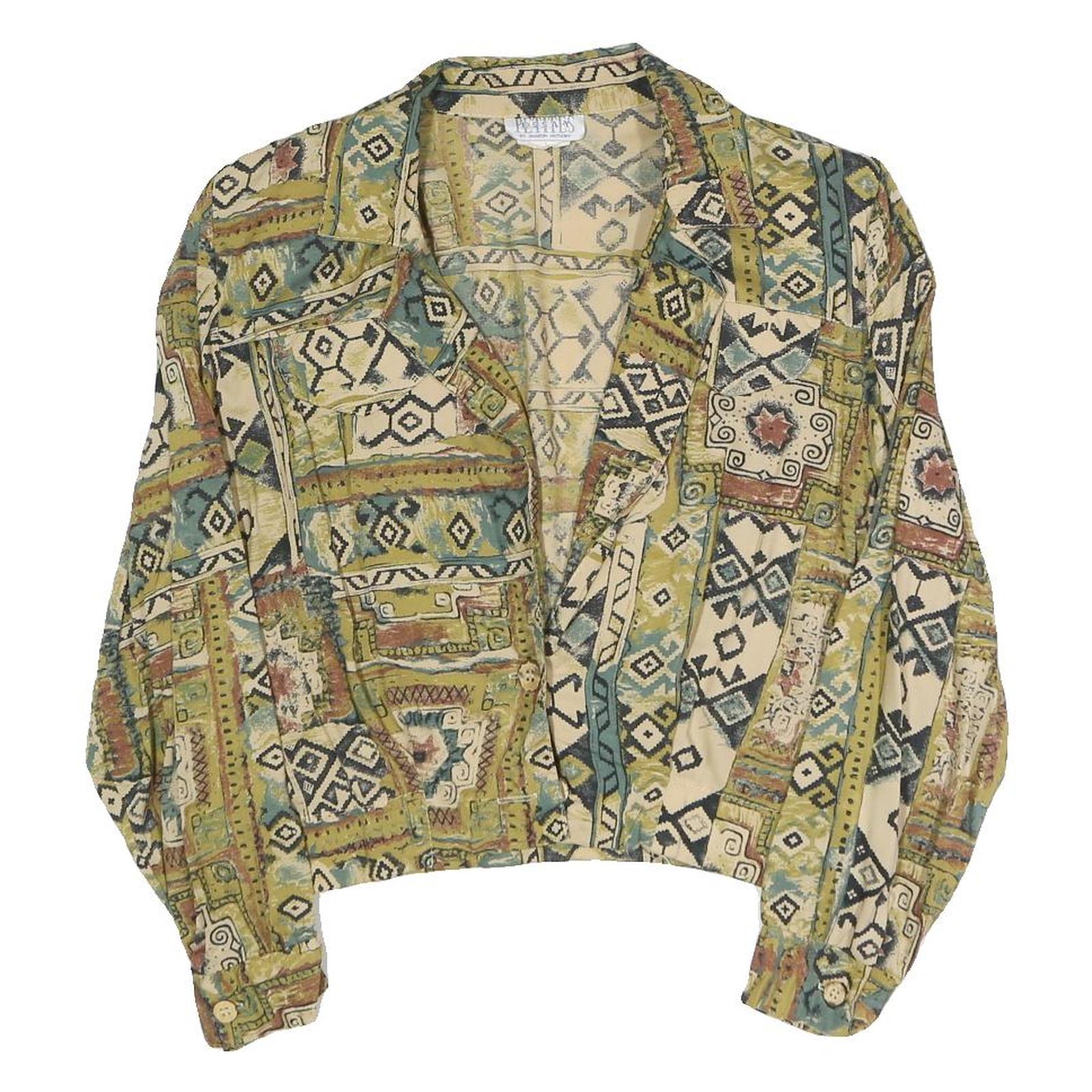ESSAY Womens Green & Beige Printed Shirt Long Sleeve Collared M Cotton Blend