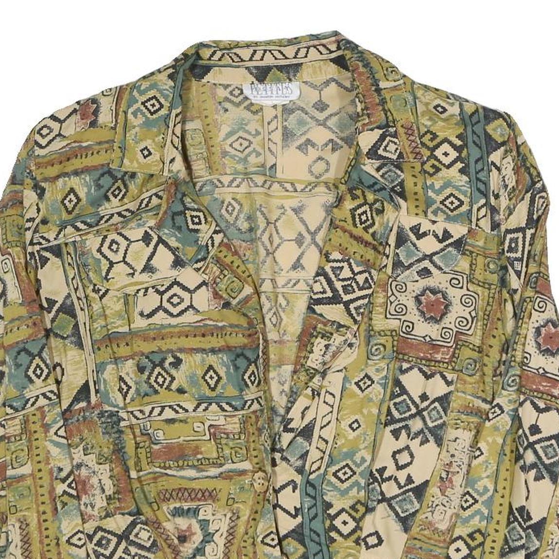 ESSAY Womens Green & Beige Printed Shirt Long Sleeve Collared M Cotton Blend