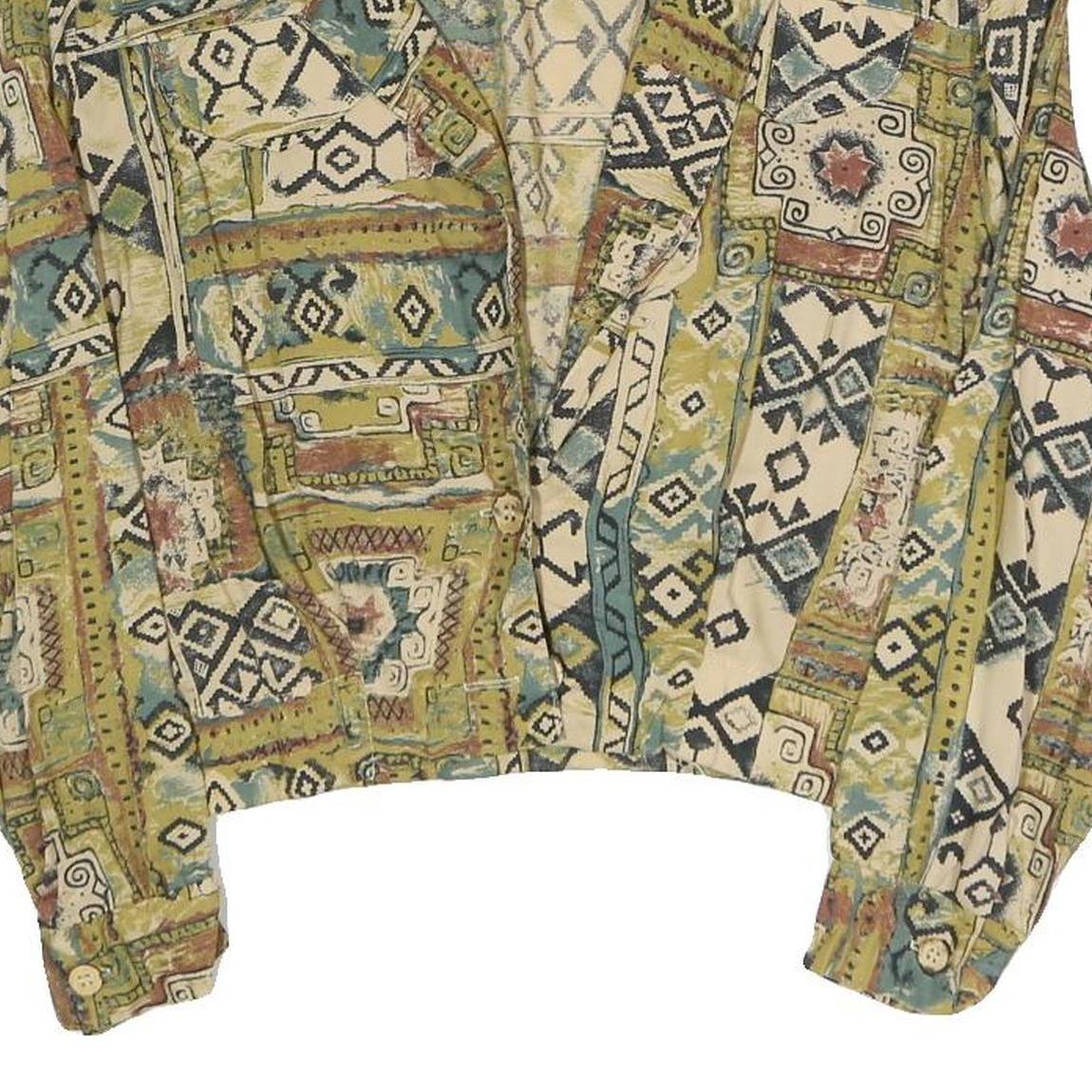 ESSAY Womens Green & Beige Printed Shirt Long Sleeve Collared M Cotton Blend