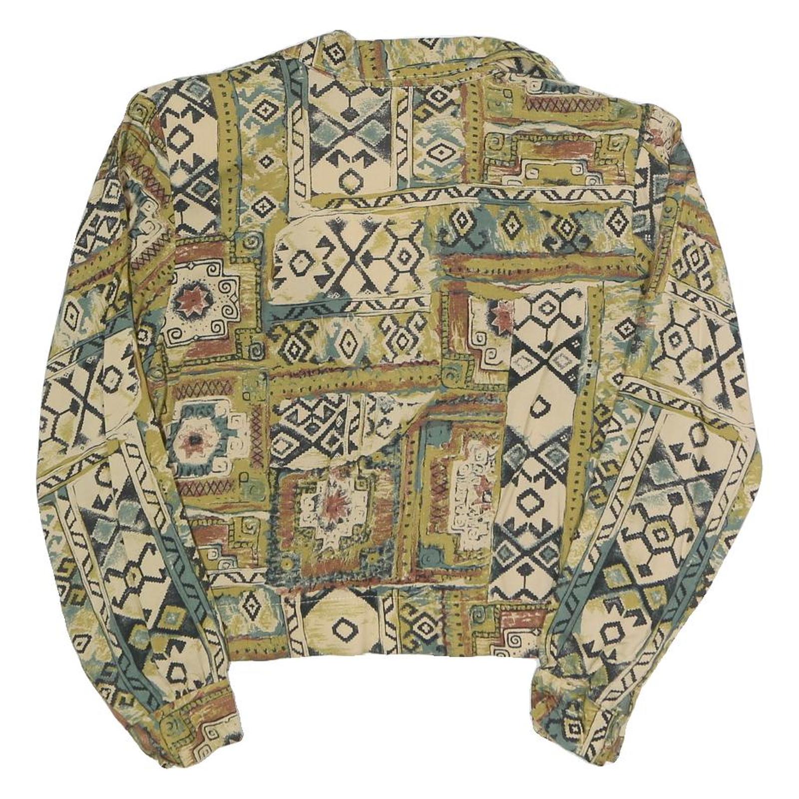 ESSAY Womens Green & Beige Printed Shirt Long Sleeve Collared M Cotton Blend