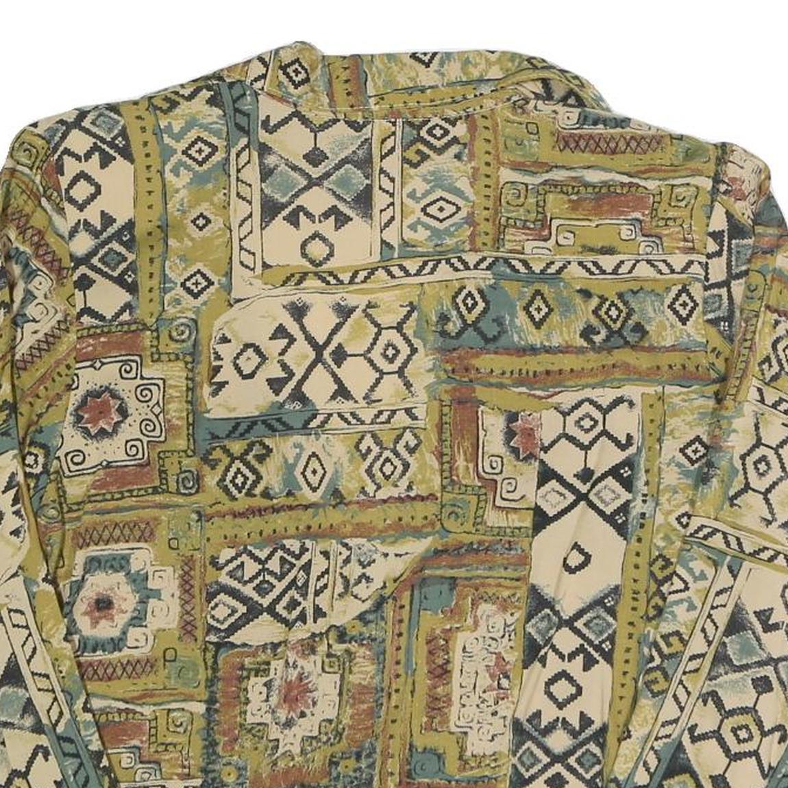 ESSAY Womens Green & Beige Printed Shirt Long Sleeve Collared M Cotton Blend