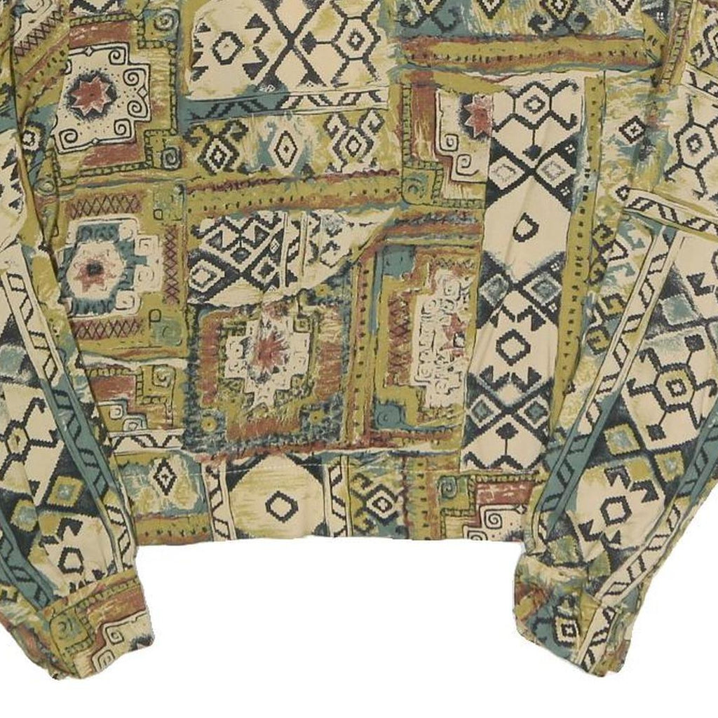 ESSAY Womens Green & Beige Printed Shirt Long Sleeve Collared M Cotton Blend