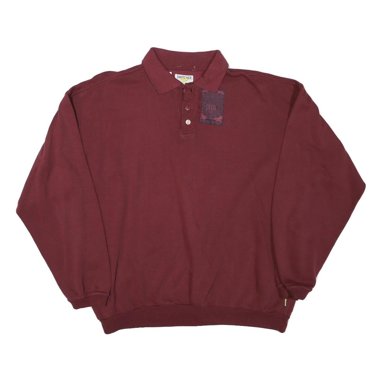 SWITCHER Mens Maroon Polo Collar L Cotton Blend Casual Sweatshirt Pullover