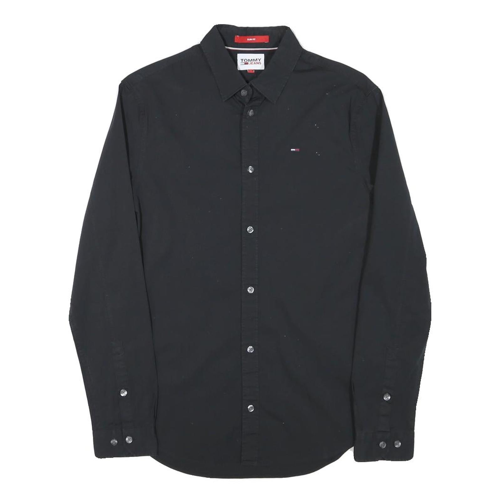 TOMMY HILFIGER Mens Black Slim Fit Shirt S Cotton Blend Casual Button Down