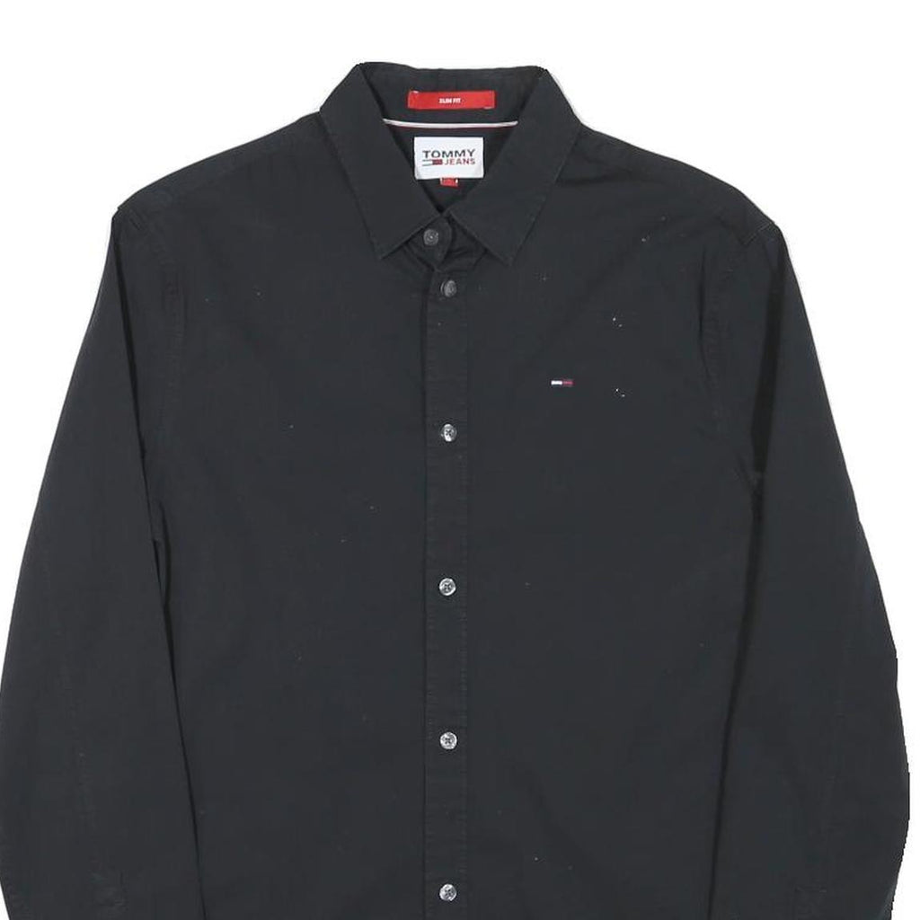 TOMMY HILFIGER Mens Black Slim Fit Shirt S Cotton Blend Casual Button Down