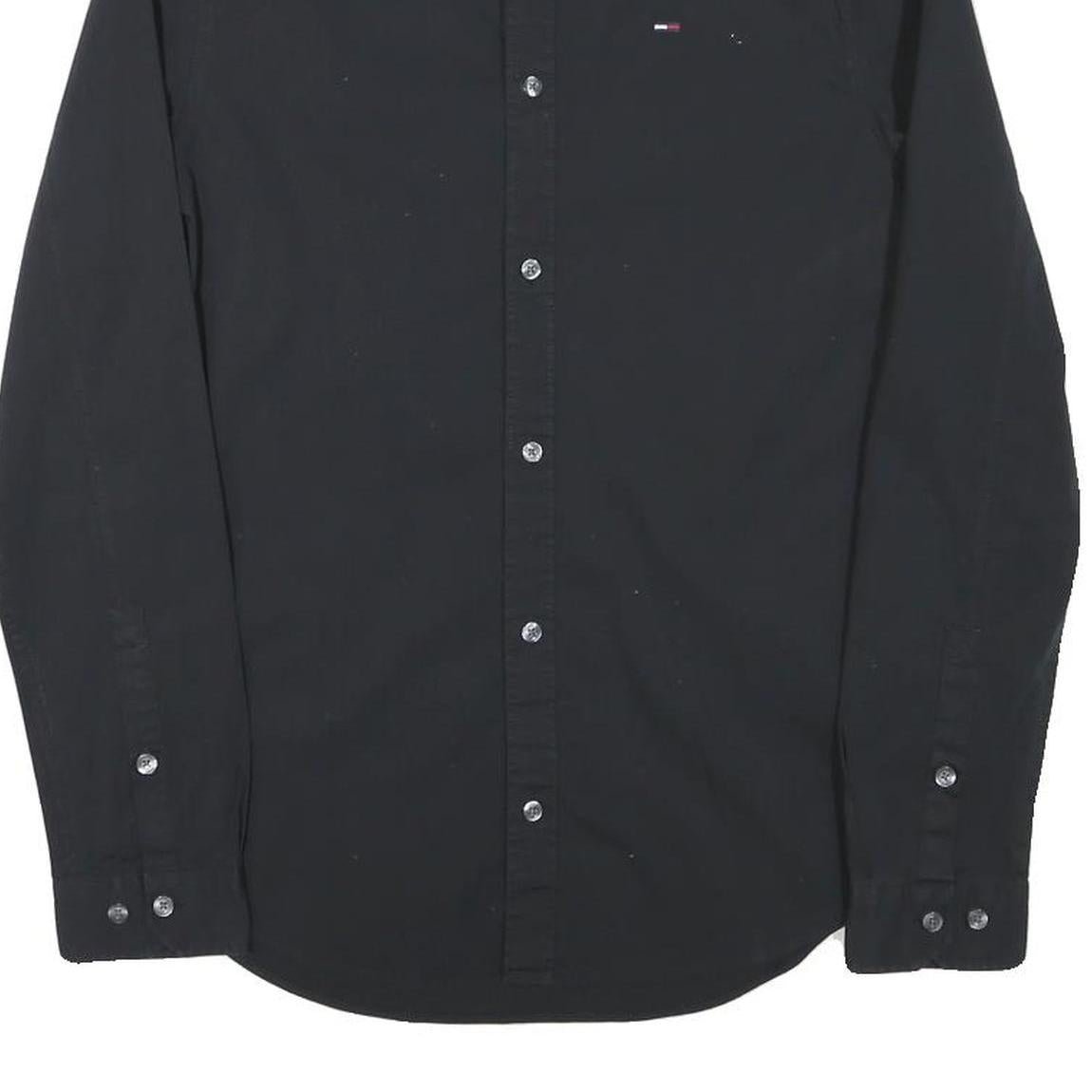 TOMMY HILFIGER Mens Black Slim Fit Shirt S Cotton Blend Casual Button Down