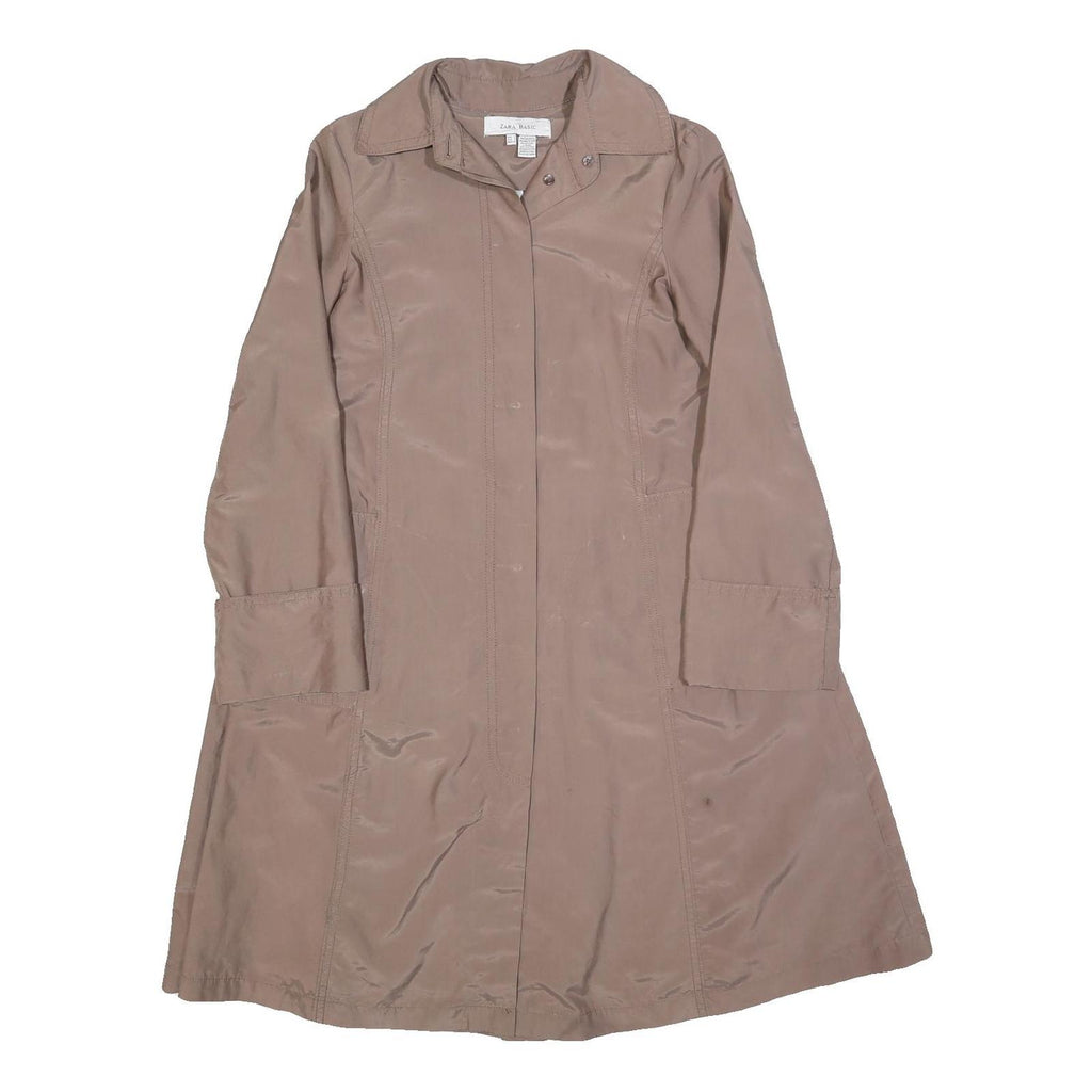 ZARA BASIC Womens Beige Button Jacket S Polyester Blend Plain Classic Fit