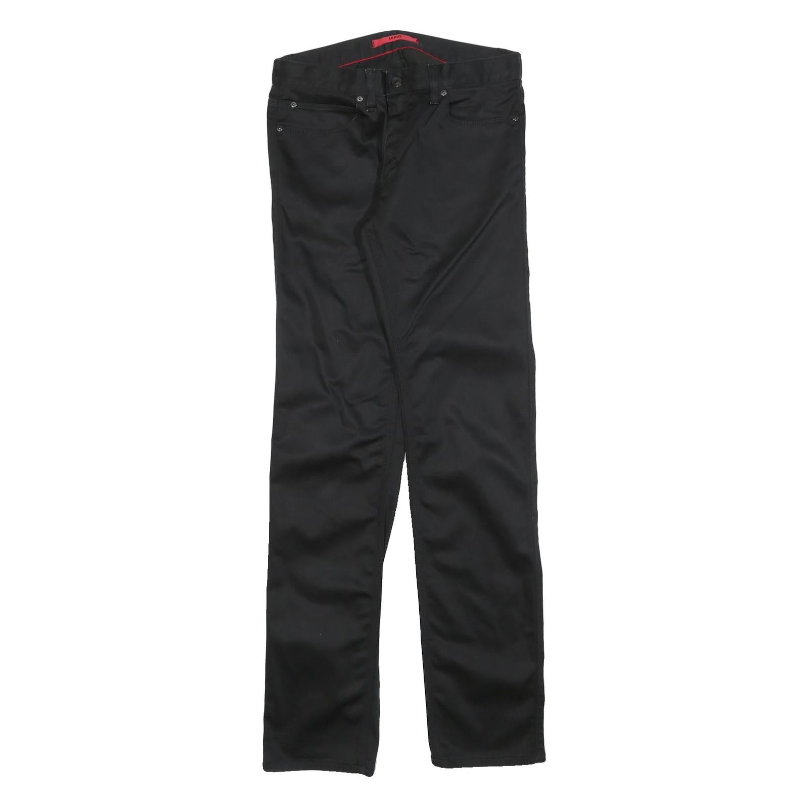 HUGO BOSS Mens Slim Black Cotton Blend Trousers W30 L34 Zip Closure