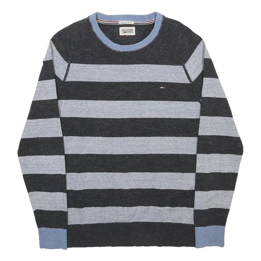 HILFIGER DENIM Mens Black & Grey Striped Pattern Plain Crew Neck Basic Knit M