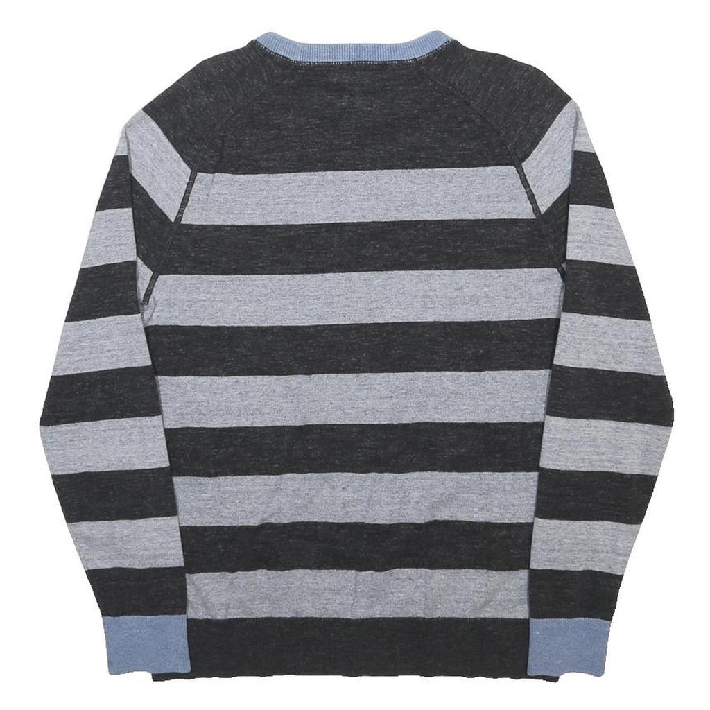 HILFIGER DENIM Mens Black & Grey Striped Pattern Plain Crew Neck Basic Knit M