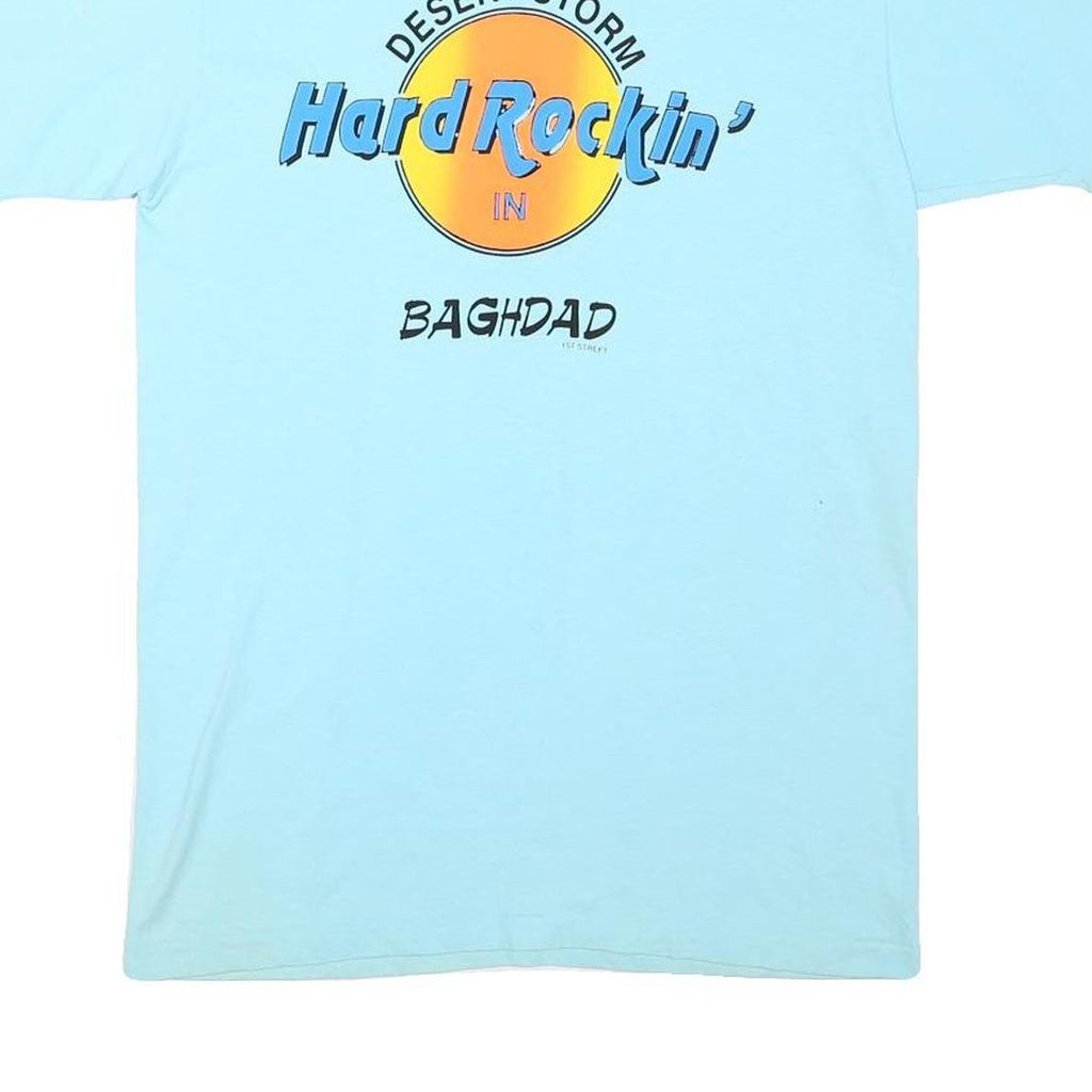 ANVIL Mens Blue Hard Rockin' Graphic T-Shirt L Short Sleeve Crew Neck Cotton