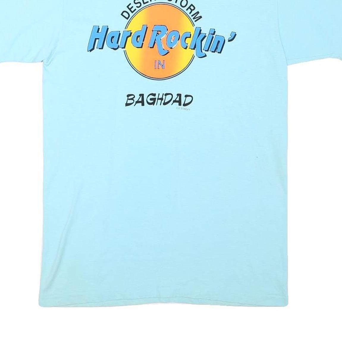 ANVIL Mens Blue Hard Rockin' Graphic T-Shirt L Short Sleeve Crew Neck Cotton