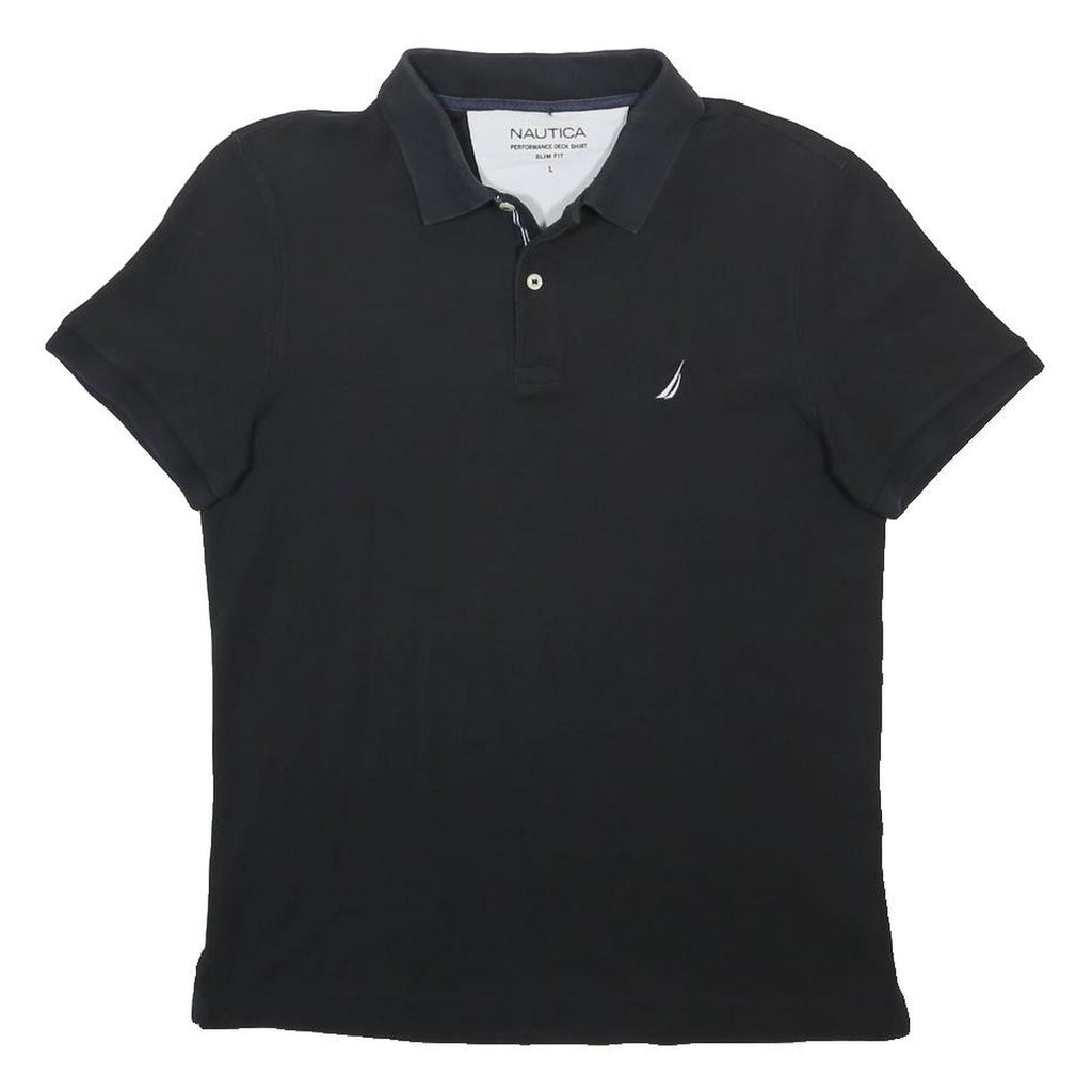 NAUTICA Mens Black Short Sleeve Polo Shirt L Slim Fit Cotton Blend