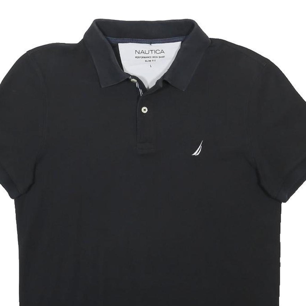 NAUTICA Mens Black Short Sleeve Polo Shirt L Slim Fit Cotton Blend