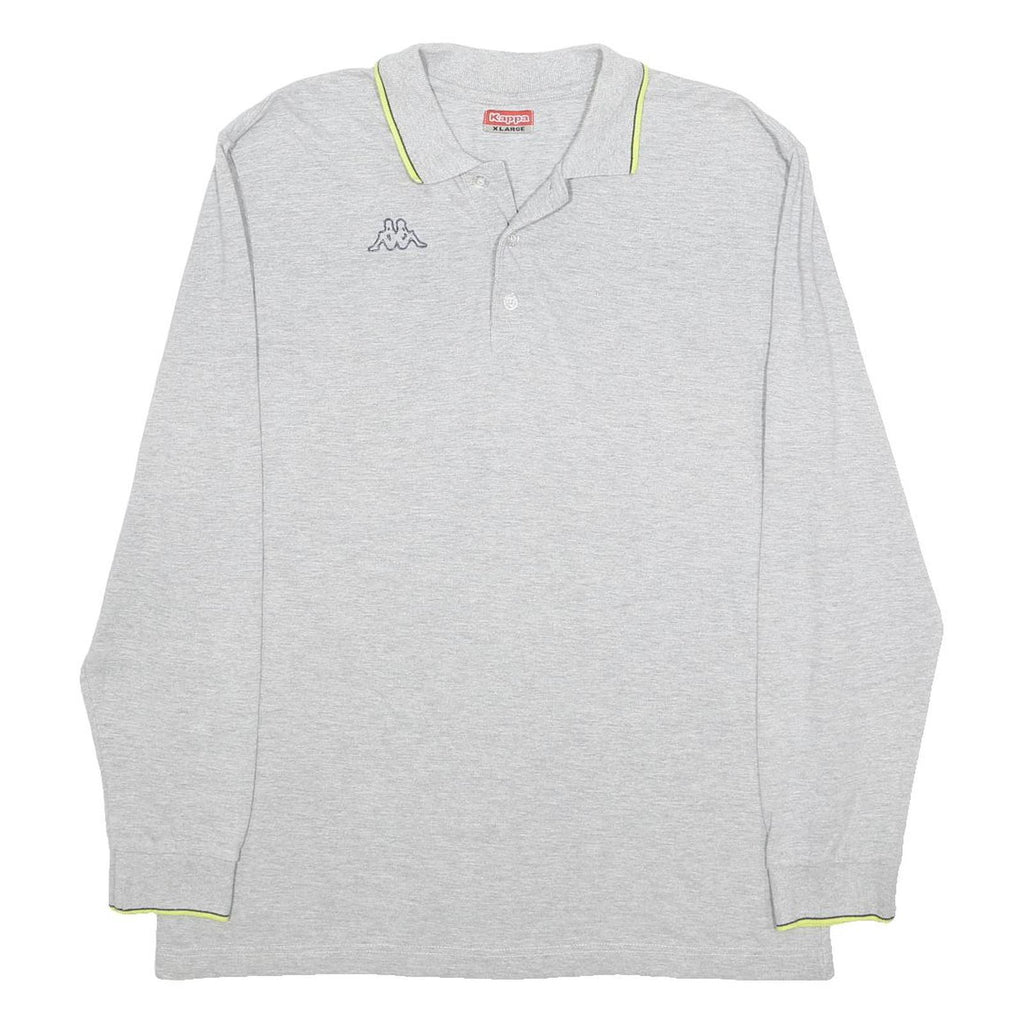 KAPPA Mens Grey Long Sleeve Plain Polo Shirt XL Cotton Blend Casual Style