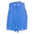 MADE OF MONEY Sheer Tie Front Womens Printed Shirt Blue Collared Spotted M
