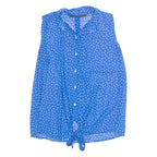 MADE OF MONEY Sheer Tie Front Womens Printed Shirt Blue Collared Spotted M
