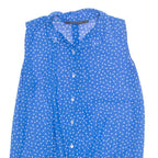 MADE OF MONEY Sheer Tie Front Womens Printed Shirt Blue Collared Spotted M