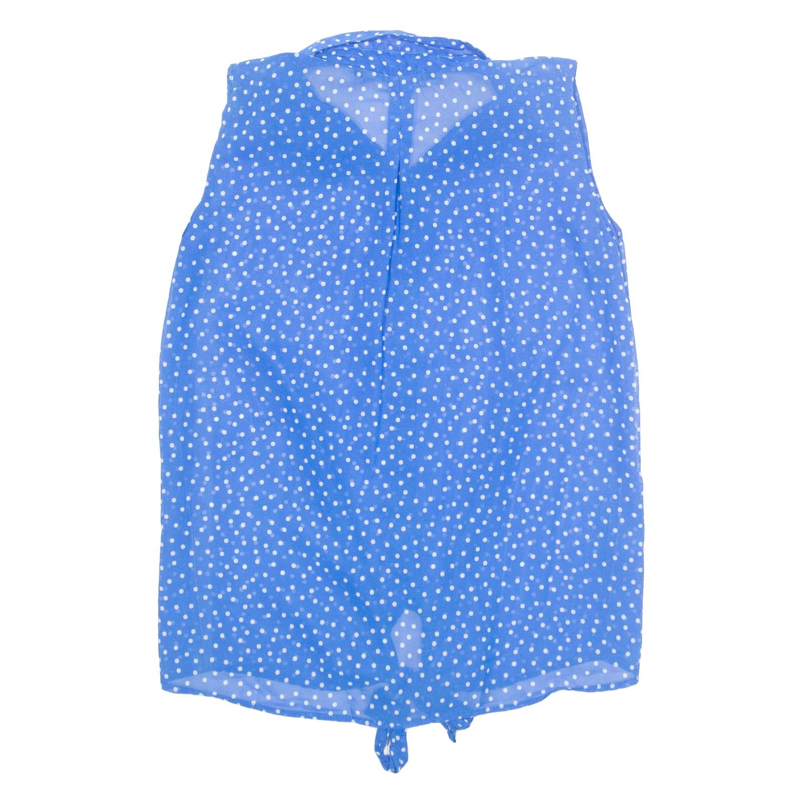 MADE OF MONEY Sheer Tie Front Womens Printed Shirt Blue Collared Spotted M