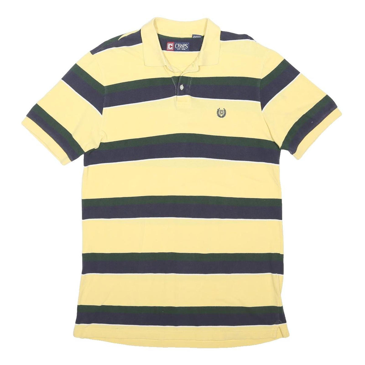 CHAPS Mens Yellow & Green Striped Short Sleeve Polo Shirt M Casual Cotton Blend