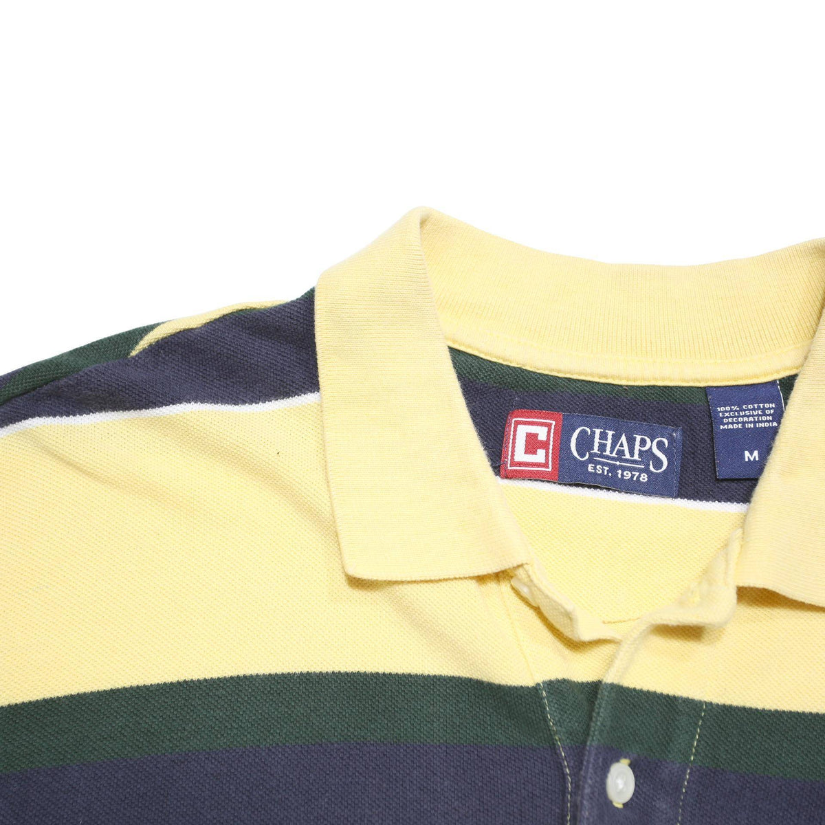CHAPS Mens Yellow & Green Striped Short Sleeve Polo Shirt M Casual Cotton Blend