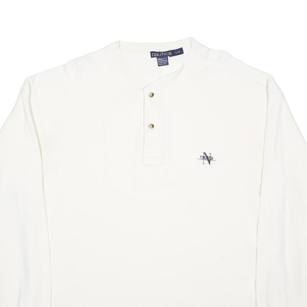 NAUTICA Mens White Henley Neck Sweatshirt L Cotton Pullover Casual Style