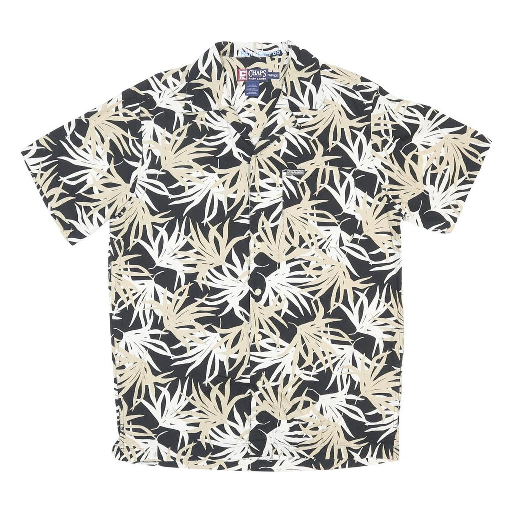 CHAPS RALPH LAUREN Mens Black Beige Leaf Print Cotton Shirt S Lightweight Summer