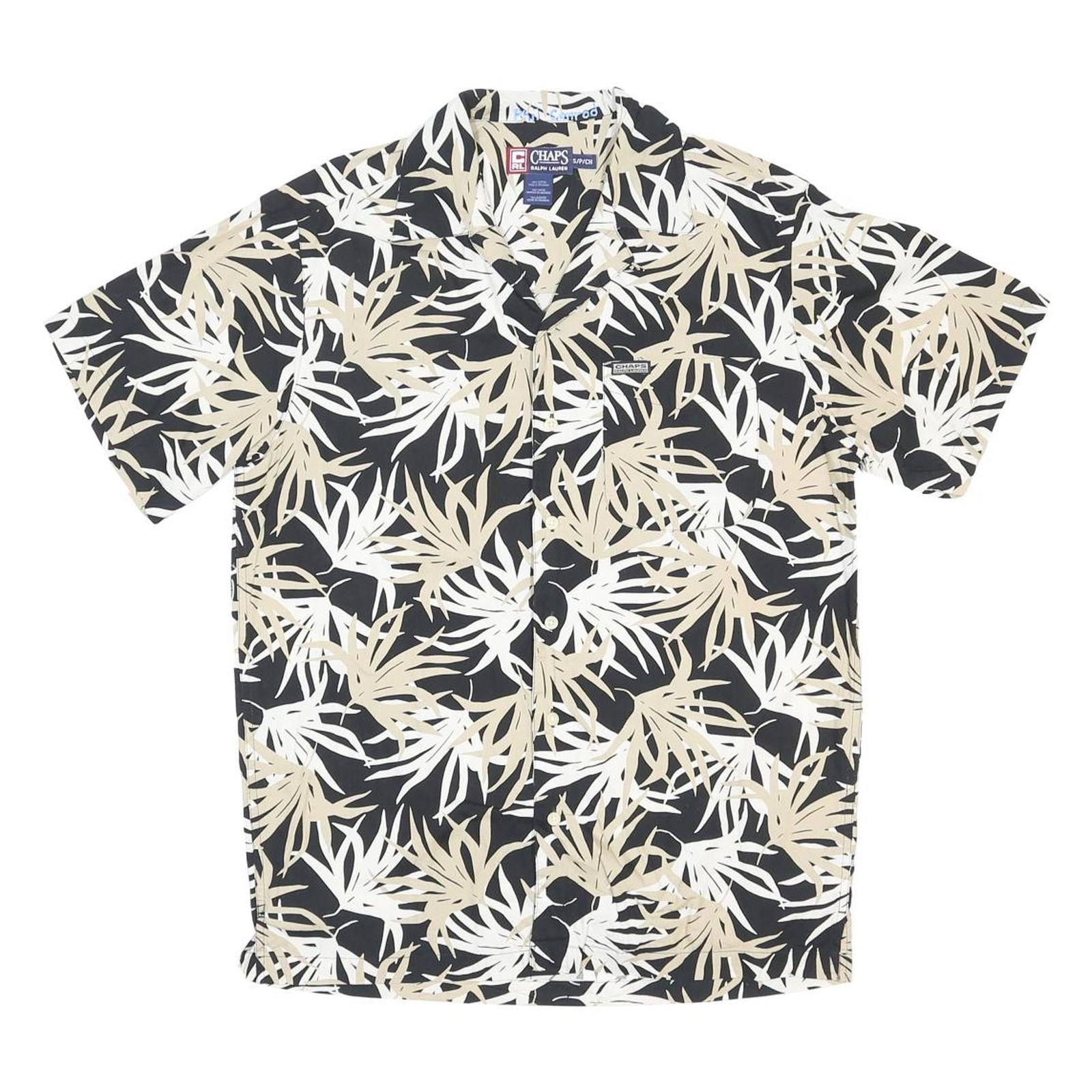 CHAPS RALPH LAUREN Mens Black Beige Leaf Print Cotton Shirt S Lightweight Summer