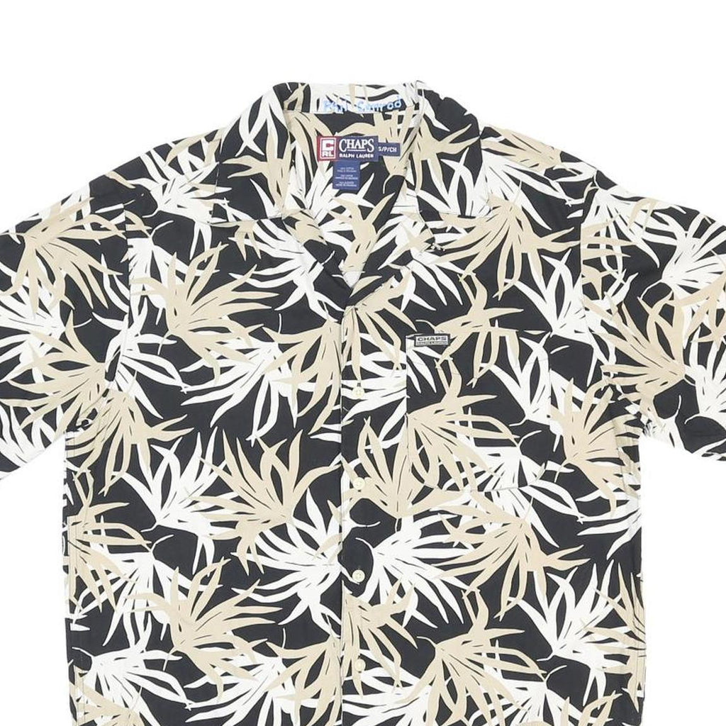 CHAPS RALPH LAUREN Mens Black Beige Leaf Print Cotton Shirt S Lightweight Summer