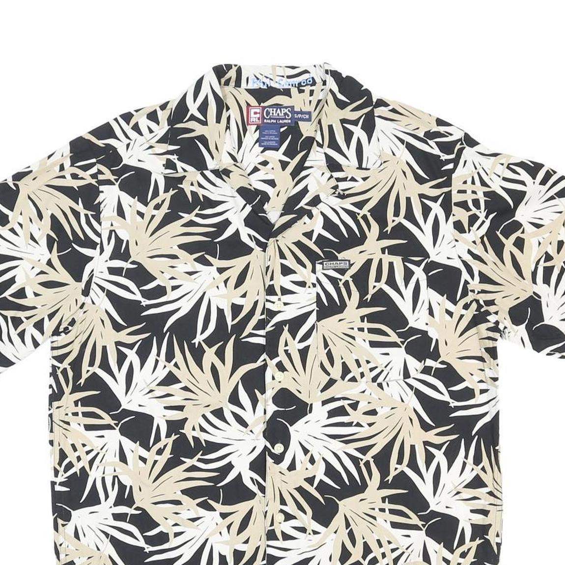 CHAPS RALPH LAUREN Mens Black Beige Leaf Print Cotton Shirt S Lightweight Summer