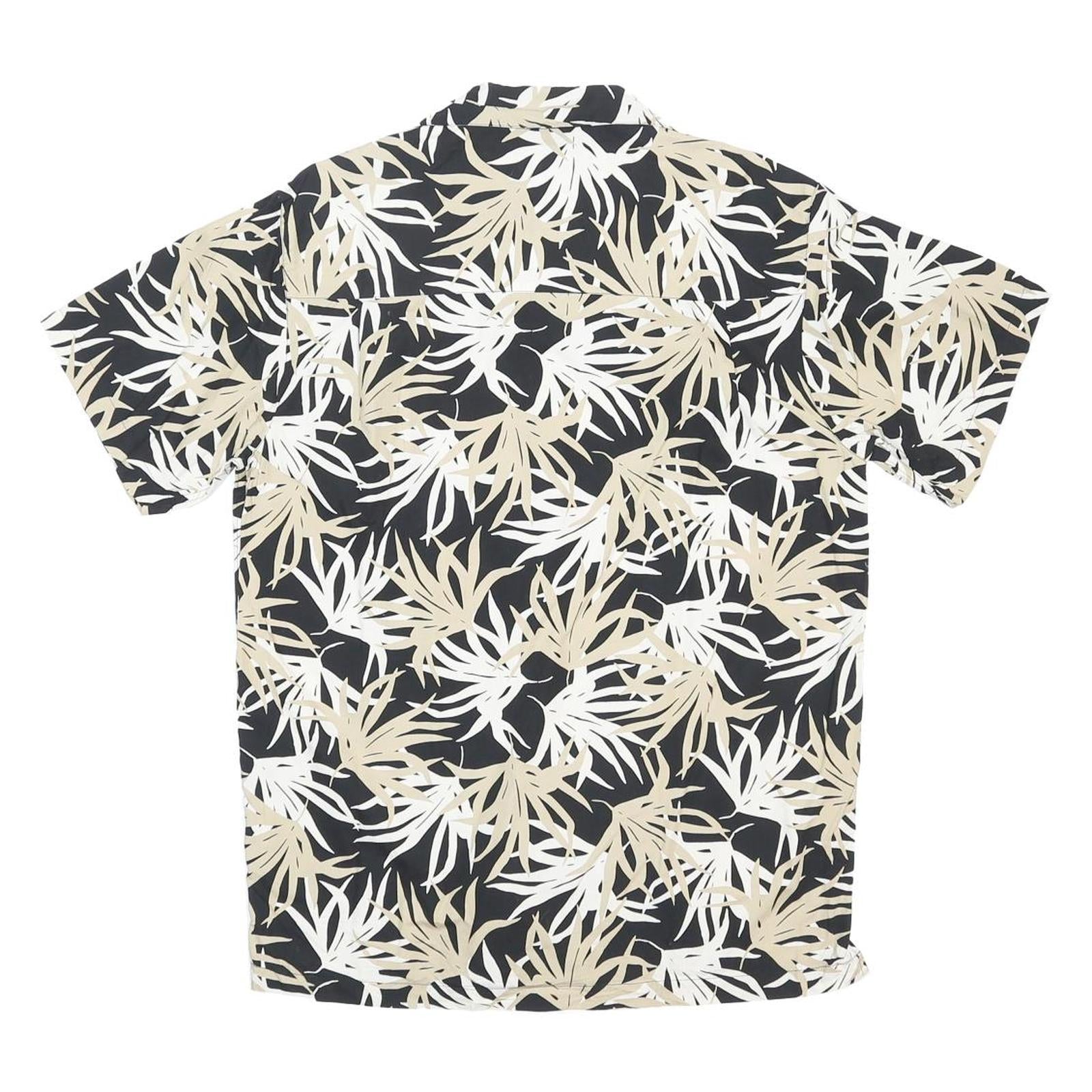 CHAPS RALPH LAUREN Mens Black Beige Leaf Print Cotton Shirt S Lightweight Summer