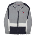 TOMMY HILFIGER Womens Grey Navy White Patterned Zip Up Cotton Blend Jumper M
