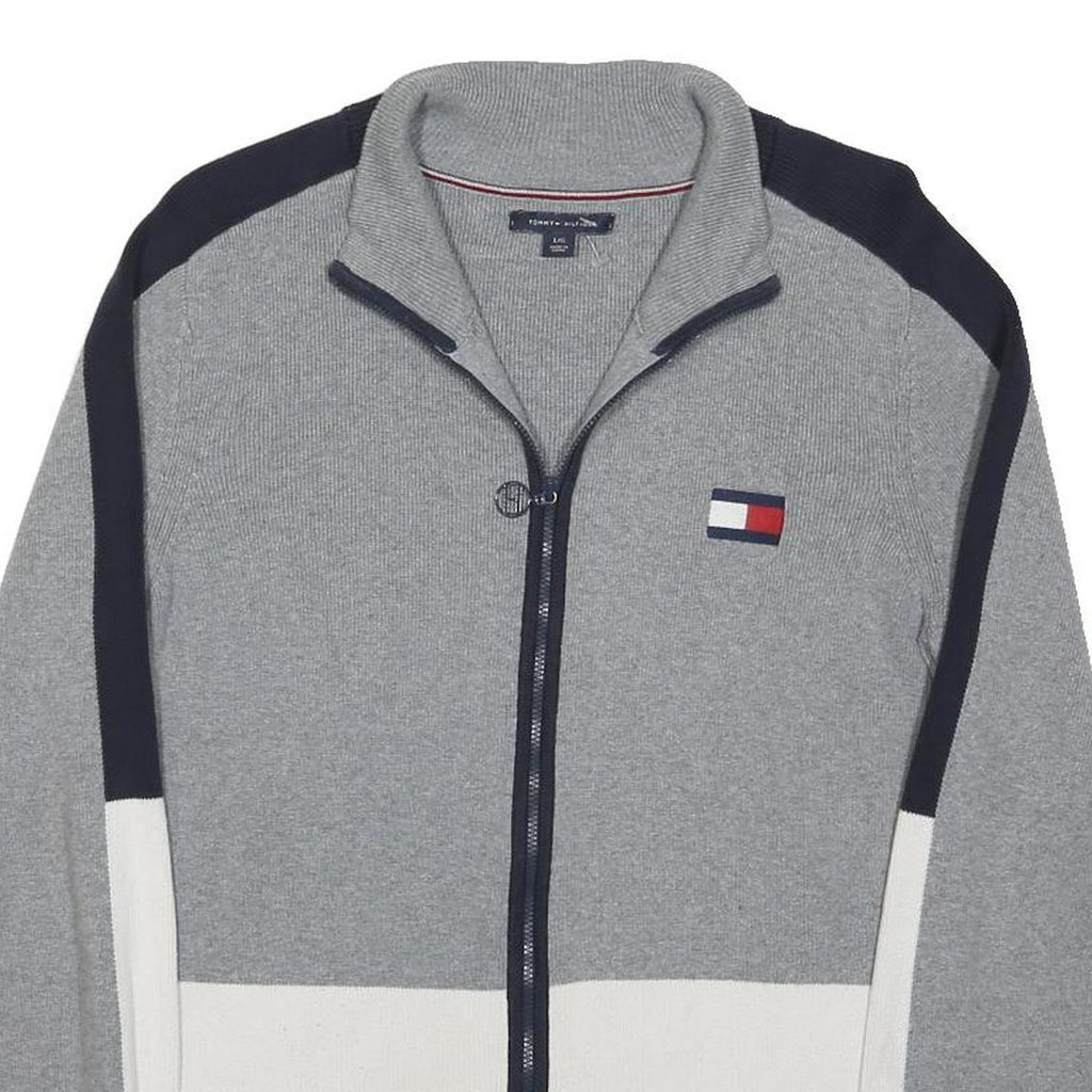TOMMY HILFIGER Womens Grey Navy White Patterned Zip Up Cotton Blend Jumper M