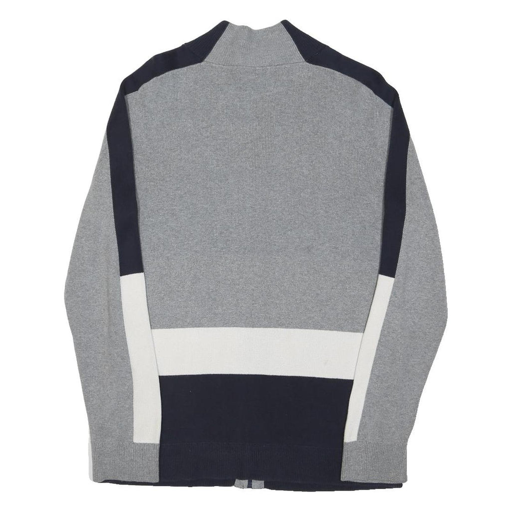 TOMMY HILFIGER Womens Grey Navy White Patterned Zip Up Cotton Blend Jumper M