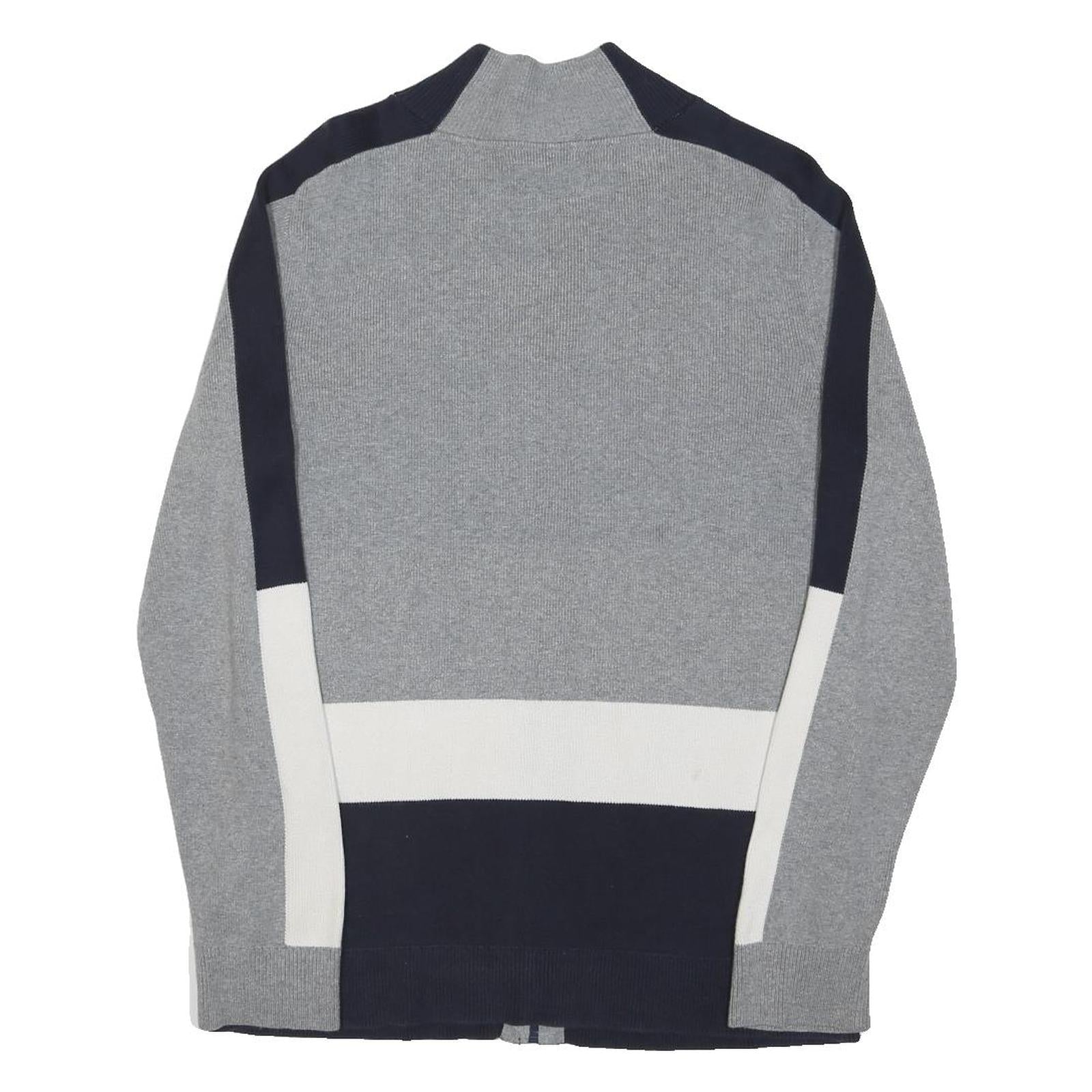 TOMMY HILFIGER Womens Grey Navy White Patterned Zip Up Cotton Blend Jumper M