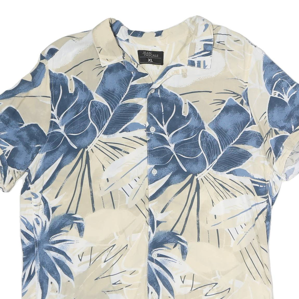 JEAN PASCAL Mens Blue & Beige Cotton XL Tropical Print Shirt Summer Casual