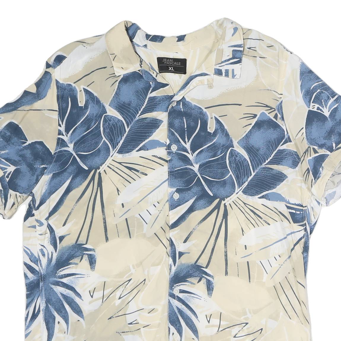 JEAN PASCAL Mens Blue & Beige Cotton XL Tropical Print Shirt Summer Casual