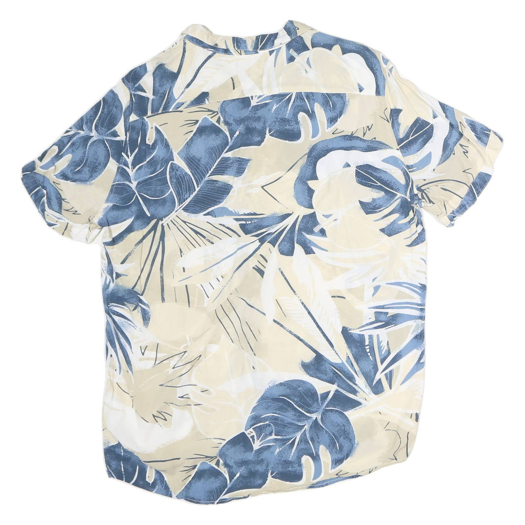 JEAN PASCAL Mens Blue & Beige Cotton XL Tropical Print Shirt Summer Casual