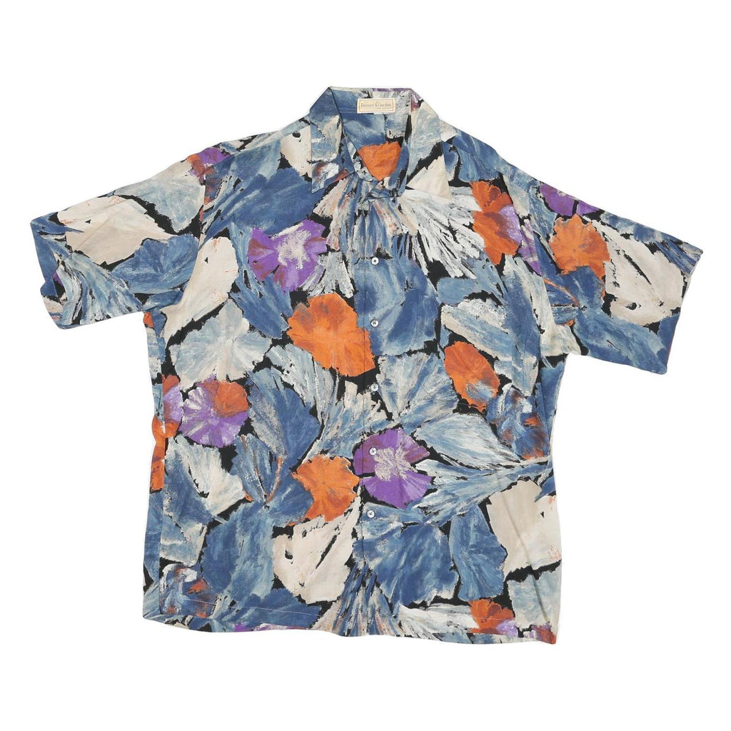 BONNEY & GORDAN Mens Blue & Orange Floral Pattern Shirt L Lightweight Summer