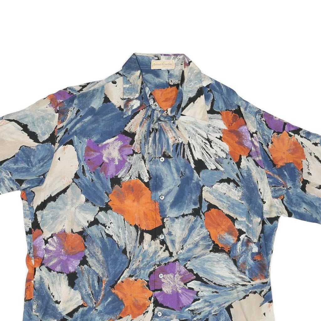 BONNEY & GORDAN Mens Blue & Orange Floral Pattern Shirt L Lightweight Summer