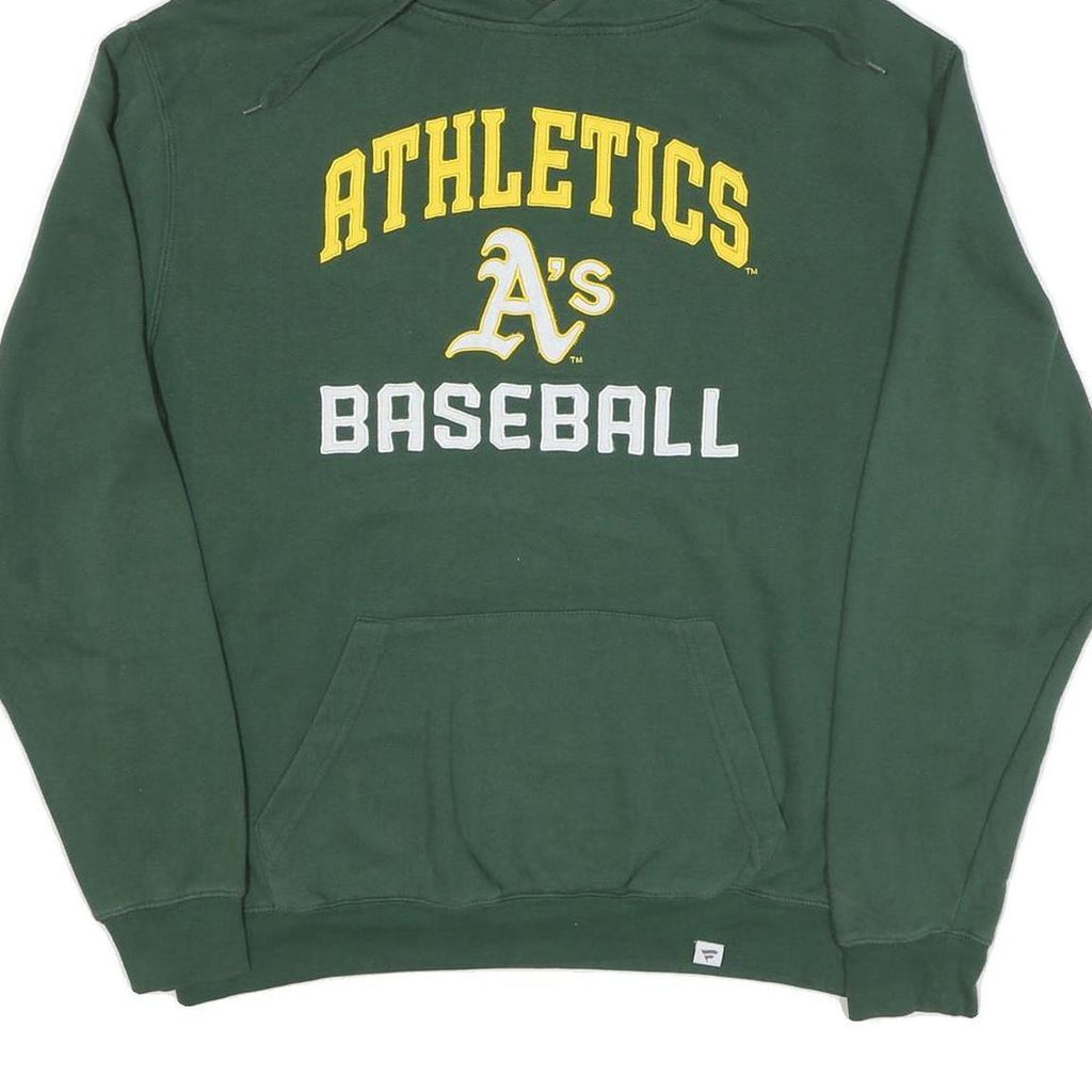 FANATICS Mens Green & Yellow Athletics Baseball Hoodie L Cotton Blend Pullover
