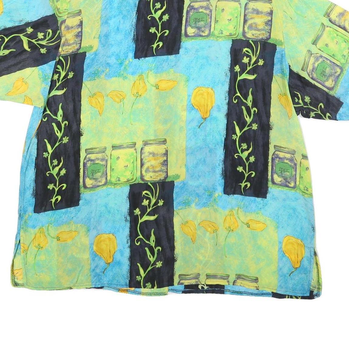 Womens Blue Green Black Rayon Printed Short Sleeve Collared Button Shirt UK 24